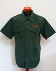 SUGAR CANE (シュガーケーン) 半袖ワークシャツ SC39305 "COKE STRIPE WORK SHIRT with EMBROIDERED" グリーン