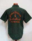 SUGAR CANE (シュガーケーン) 半袖ワークシャツ SC39305 "COKE STRIPE WORK SHIRT with EMBROIDERED" グリーン