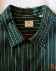 SUGAR CANE (シュガーケーン) 半袖ワークシャツ SC39305 "COKE STRIPE WORK SHIRT with EMBROIDERED" グリーン