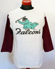 WARE HOUSE (ウエアハウス) 7分袖ベースボールTシャツ 4800 "FALCONS" クリーム×ボルドー