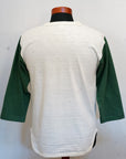 WARE HOUSE (ウエアハウス) 7分袖ベースボールTシャツ 4800 "GARDEN CITY" クリーム×L.グリーン