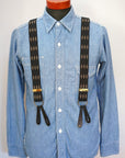 Dapper's(ダッパーズ) Hバックスタイル・サスペンダー 1829A "Classical Suspenders by Gevaert" ブラック/ベージュ(スラッシュ)×ブラックレザー