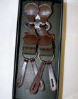 Dapper's(ダッパーズ) Hバックスタイル・サスペンダー 1829A "Classical Suspenders by Gevaert" オリーブ/イエローベージュ(スラッシュ)×ブラウンレザー
