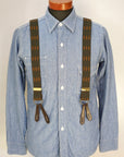 Dapper's(ダッパーズ) Hバックスタイル・サスペンダー 1829A "Classical Suspenders by Gevaert" オリーブ/イエローベージュ(スラッシュ)×ブラウンレザー