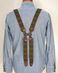 Dapper's(ダッパーズ) Hバックスタイル・サスペンダー 1829A "Classical Suspenders by Gevaert" オリーブ/イエローベージュ(スラッシュ)×ブラウンレザー