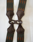 Dapper's(ダッパーズ) Hバックスタイル・サスペンダー 1829A "Classical Suspenders by Gevaert" オリーブ/イエローベージュ(スラッシュ)×ブラウンレザー