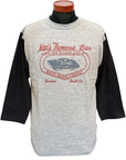 WARE HOUSE (ウエアハウス) 7分袖ベースボールTシャツ 4800 "MAC’S FAMOUS BAR" 杢グレー×スミクロ