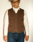 Dapper's (ダッパーズ) ニットベスト 1215 "Classic Woolen Plaid Waistcoat" カーキ杢/ボルドー