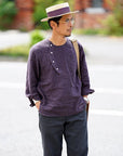 Dapper's (ダッパーズ) リネン・プルオーバーシャツ 1623 "Round Placket Miners Pullover Shirts" グレープ