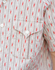 ADJUSTABLE COSTUME (アジャスタブルコスチューム) 半袖オープンカラーシャツ AS-121 "COTTON DOBBY STRIPE S/S OPEN SHIRT" ベージュ