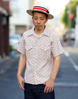 ADJUSTABLE COSTUME (アジャスタブルコスチューム) 半袖オープンカラーシャツ AS-121 "COTTON DOBBY STRIPE S/S OPEN SHIRT" ベージュ