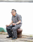 ADJUSTABLE COSTUME (アジャスタブルコスチューム) 半袖オープンカラーシャツ AS-121 "COTTON DOBBY STRIPE S/S OPEN SHIRT" ベージュ