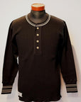 Dapper's (ダッパーズ) ヘンリーネック・長袖メッシュTシャツ 1501 "Classical Henley Neck Mesh L/S Tee" ブラック×ベージュ