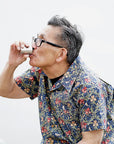 ADJUSTABLE COSTUME (アジャスタブルコスチューム) 半袖オープンカラーシャツ AS-137 "BEST OF MORRIS IRIS PRINT OPEN SHIRT" ブルー