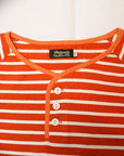 Dapper's (ダッパーズ) ヘンリーネック・8分袖ボーダーTシャツ 1107 "Border Henley 4/5 Sleeve Tee" オレンジ×オフホワイト