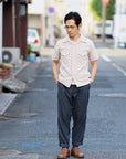 ADJUSTABLE COSTUME (アジャスタブルコスチューム) 半袖オープンカラーシャツ AS-121 "COTTON DOBBY STRIPE S/S OPEN SHIRT" ベージュ