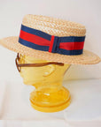 ADJUSTABLE COSTUME (アジャスタブルコスチューム) ボーターハット(カンカン帽) AHT-013 "Straw Boater Hat" ネイビー×レッド
