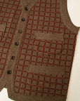 Dapper's (ダッパーズ) ニットベスト 1215 "Classic Woolen Plaid Waistcoat" カーキ杢/ボルドー