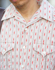 ADJUSTABLE COSTUME (アジャスタブルコスチューム) 半袖オープンカラーシャツ AS-121 "COTTON DOBBY STRIPE S/S OPEN SHIRT" ベージュ