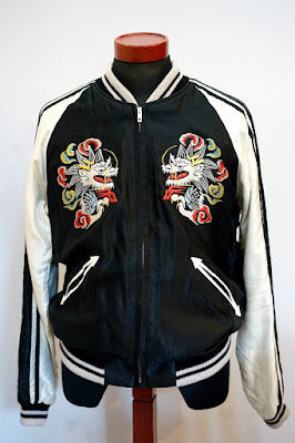 TAILOR TOYO (テーラー東洋)　リバーシブル・アセテートスカジャン　TT15682　ブラック "WHITE DRAGON" × オレンジ "EAGLE"