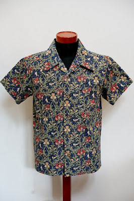 ADJUSTABLE COSTUME (アジャスタブルコスチューム)　半袖オープンカラーシャツ　AS-137　"BEST OF MORRIS IRIS PRINT OPEN SHIRT"　ブルー