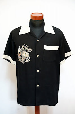TAILOR TOYO (テーラー東洋)　半袖スカ・ボウリングシャツ　TT39303　"DRAGON & JAPAN MAP"　ブラック