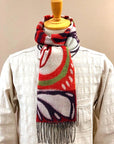 Dapper's (ダッパーズ)　カシミンク・マフラー　1666　"Cashmink Scarf by V.FRAAS"　レッド/ライトグリーン (ジオメトリックウェーブ)