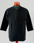 DALEE'S (ダリーズ)　6分袖ヘンリーネックTシャツ　"Rail Nit.C (レイルニット.C)"　...RAIL ROAD KNIT　ブラック
