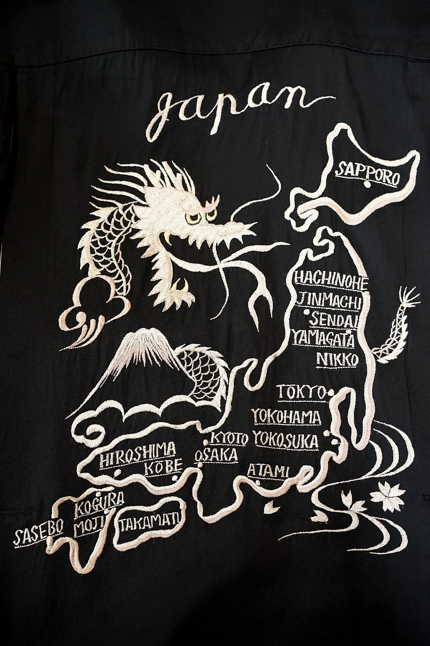TAILOR TOYO (テーラー東洋)　半袖スカ・ボウリングシャツ　TT39303　"DRAGON &amp; JAPAN MAP"　ブラック