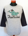 WARE HOUSE (ウエアハウス)　7分袖ベースボールTシャツ　4800　"FALCONS"　杢グレー×スミクロ