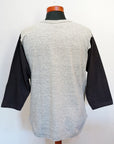 WARE HOUSE (ウエアハウス)　7分袖ベースボールTシャツ　4800　"FALCONS"　杢グレー×スミクロ