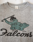 WARE HOUSE (ウエアハウス)　7分袖ベースボールTシャツ　4800　"FALCONS"　杢グレー×スミクロ