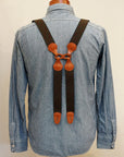 Dapper's (ダッパーズ)　Hバックスタイル・サスペンダー　1750A　"Classical Suspenders by Gevaert"　オリーブ/ワイン (アーガイル) ×タン (レザー)