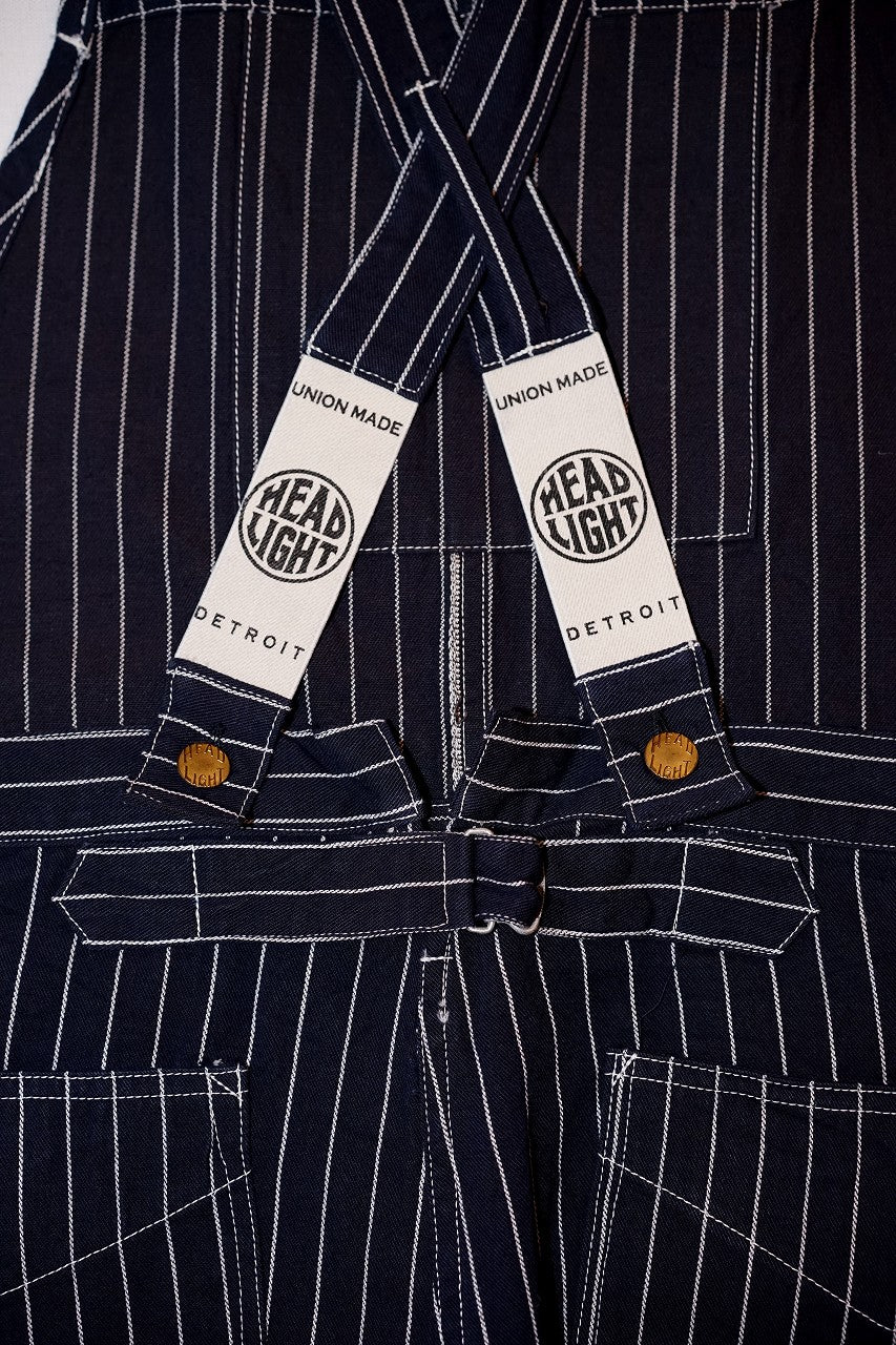 HEAD LIGHT (ヘッドライト)　ストライプデニム・オーバーオール　HD42498　"SPECIAL WOVEN STRIPE DENIM LOW BACK OVERALLS"　ワンウォッシュ