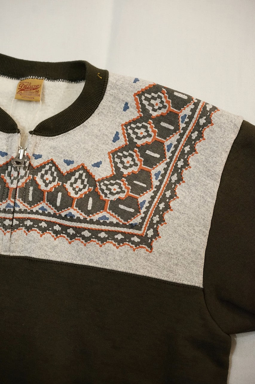 DELUXEWARE (デラックスウエア)　ハーフジップ・スウェット　S105-24A　"SNOW HALF ZIP"　オリーブ