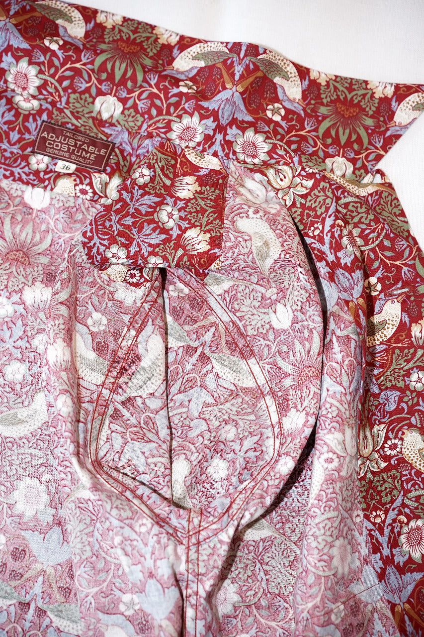 ADJUSTABLE COSTUME (アジャスタブルコスチューム)　半袖オープンカラーシャツ　AS-088　"William Morris Strawberry Thief"　ワイン