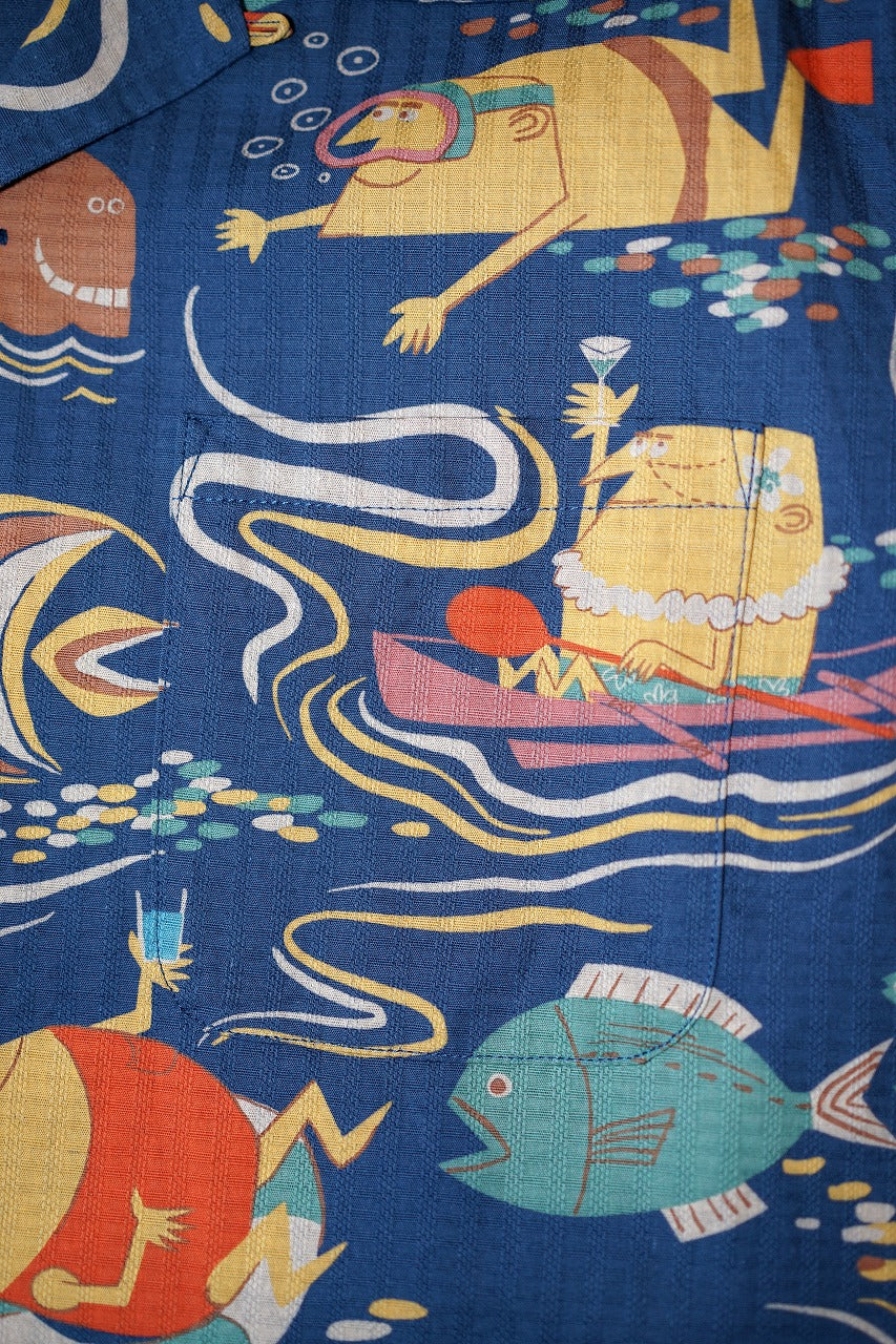 SUN SURF (サンサーフ)　半袖オープンシャツ　SS39538　"OCEAN ACTIVITIES" by 柳原良平 with MOOKIE　ネイビー
