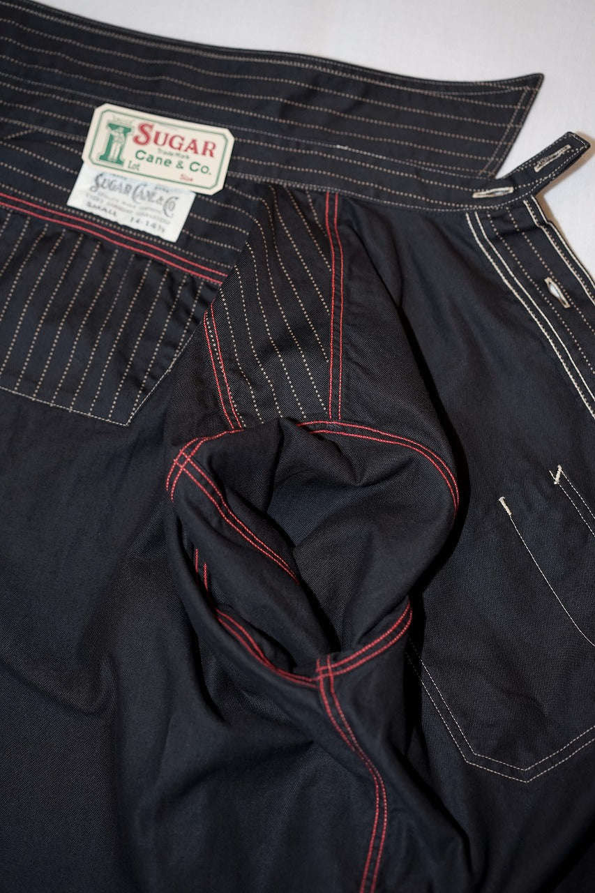 SUGAR CANE (シュガーケーン)　ブラックウォバッシュ・ワークシャツ　SC29585　"8.5oz. BLACK WABASH STRIPE WORK SHIRT"　ブラック