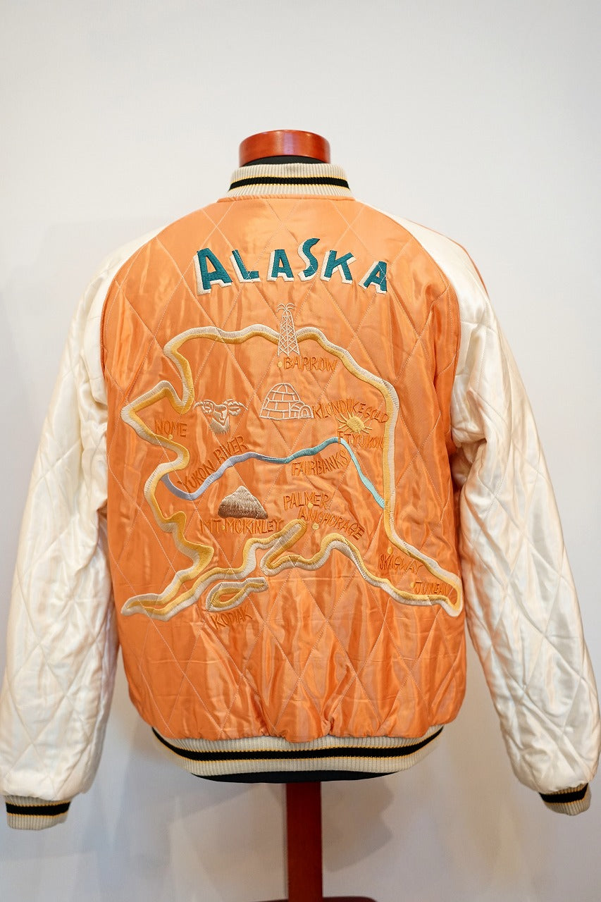 TAILOR TOYO (テーラー東洋)　リバーシブル別珍スカジャン　TT15792　ブラック "POLAR BEAR" × オレンジ/オフ "ALASKA MAP"