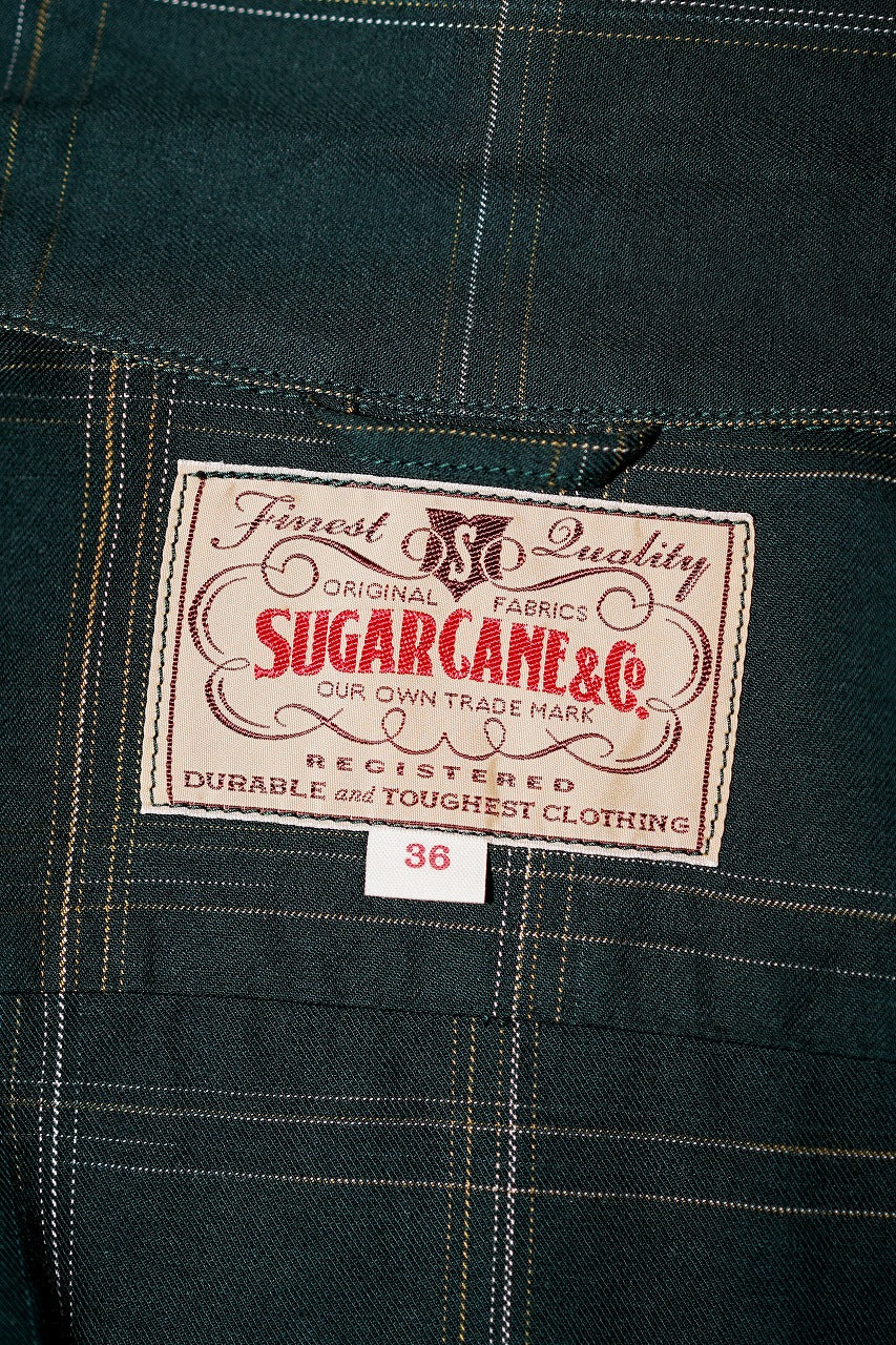 SUGAR CANE (シュガーケーン)　レーヨンコットン・スポーツジャケット　SC15842　"RAYON COTTON GABARDINE CHECK SPORTS JACKET"　グリーン