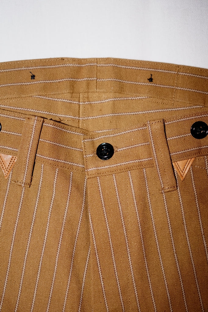 WARE HOUSE (ウエアハウス)　ブラウンダックパンツ　1229　"1900 4POCKET HEAVY LEATHER BOUND OVERALL"　ダックストライプ・ノンウォッシュ