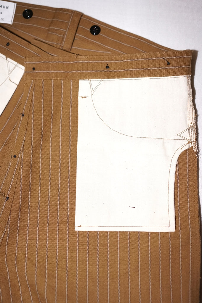 WARE HOUSE (ウエアハウス)　ブラウンダックパンツ　1229　"1900 4POCKET HEAVY LEATHER BOUND OVERALL"　ダックストライプ・ノンウォッシュ