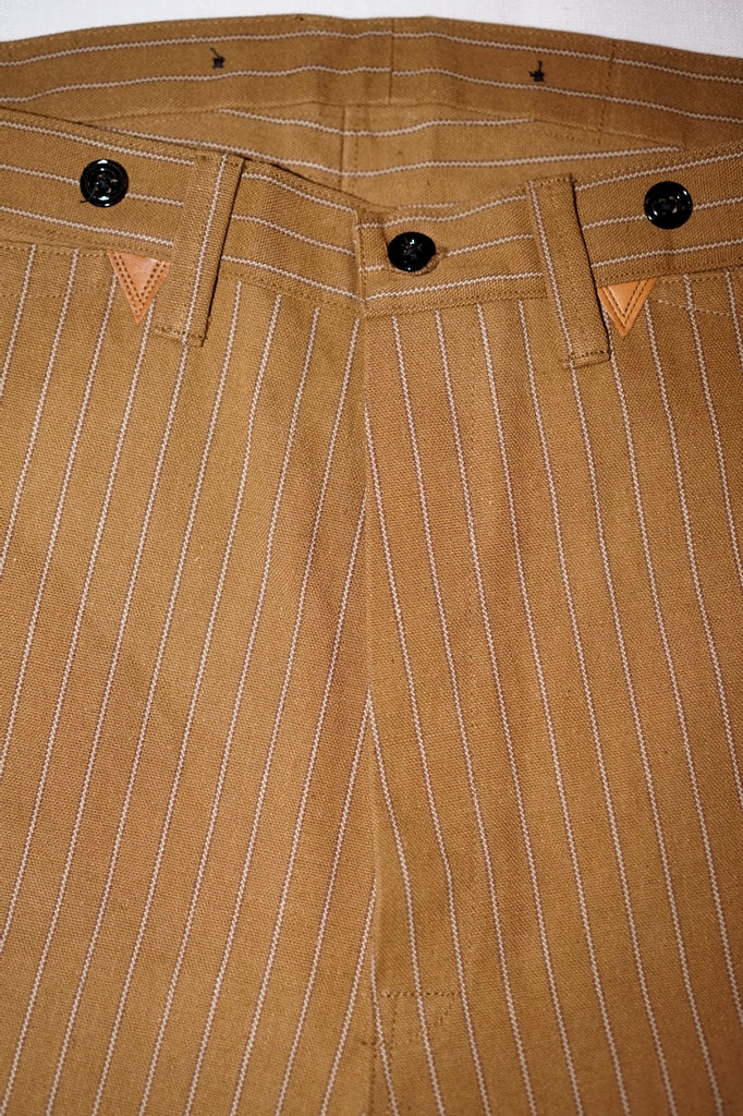 WARE HOUSE (ウエアハウス)　ブラウンダックパンツ　1229　"1900 4POCKET HEAVY LEATHER BOUND OVERALL"　ダックストライプ・ノンウォッシュ