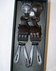 Dapper's(ダッパーズ)　Hバックスタイル・サスペンダー　1829A　"Classical Suspenders by Gevaert"　ブラック/ベージュ(スラッシュ)×ブラックレザー