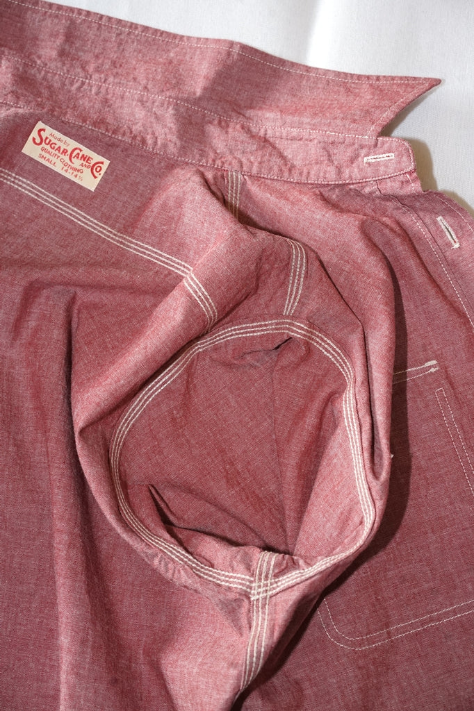 SUGAR CANE (シュガーケーン)　レッドシャンブレー・ワークシャツ　SC29682　"RED CHAMBRAY WORK SHIRT"　レッド・ワンウォッシュ