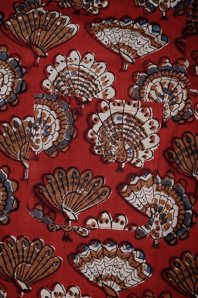 ADJUSTABLE COSTUME (アジャスタブルコスチューム)　長袖オープンカラーシャツ　AS-191　"ORIGINAL BAGRU PRINT OPEN COLLAR SHIRT"　ワイン