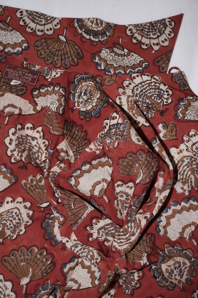 ADJUSTABLE COSTUME (アジャスタブルコスチューム)　長袖オープンカラーシャツ　AS-191　"ORIGINAL BAGRU PRINT OPEN COLLAR SHIRT"　ワイン