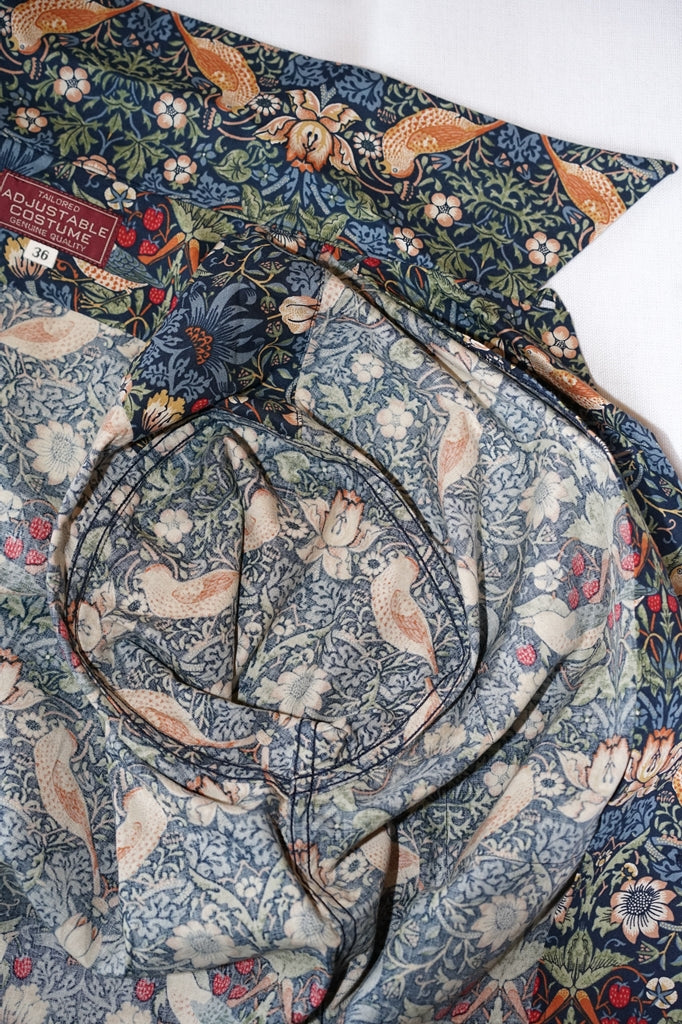ADJUSTABLE COSTUME (アジャスタブルコスチューム)　半袖オープンカラーシャツ　AS-088　"William Morris Strawberry Thief"　ネイビー