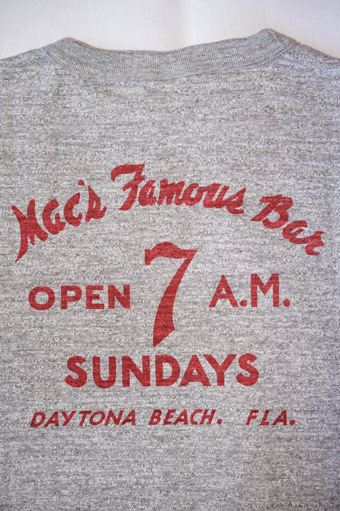WARE HOUSE (ウエアハウス)　7分袖ベースボールTシャツ　4800　"MAC’S FAMOUS BAR"　杢グレー×スミクロ