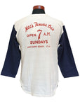 WARE HOUSE (ウエアハウス)　7分袖ベースボールTシャツ　4800　"MAC’S FAMOUS BAR"　クリーム×ネイビー